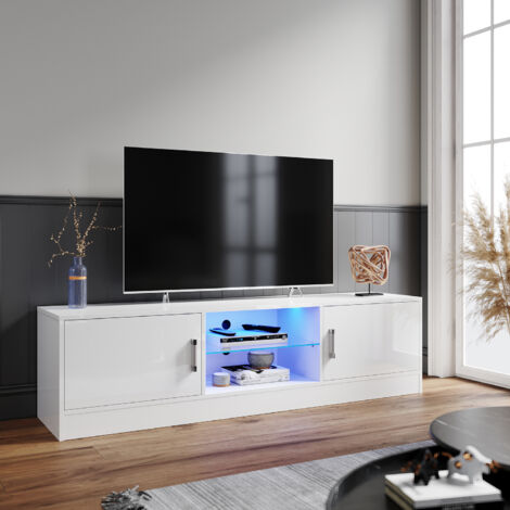 ELEGANT 1500mm TV Stand Modern High-gloss TV Cabinet with LED Light, Shelves and Cabinets, for Living Room Bedroom, White