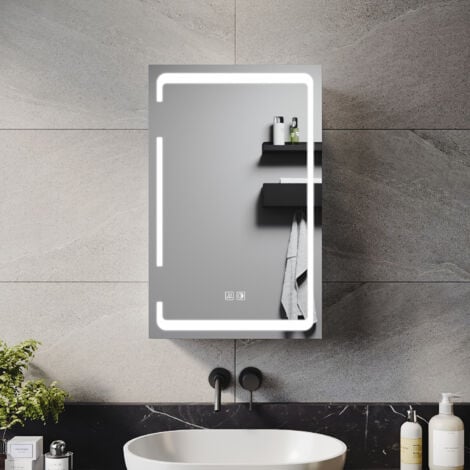 ELEGANT Bathroom Mirror Cabinet LED Illuminated with Shaver Socket, 3 Lights Changing Modes, Wireless Hinge Design, Single Door 380x600mm