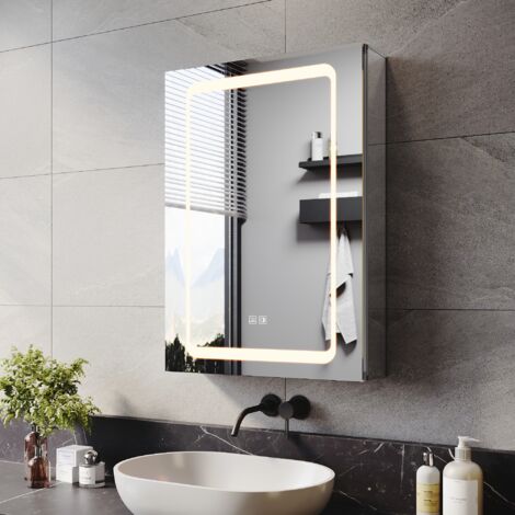 ELEGANT Bathroom Aluminium Mirror Cabinet with LED light and Shaver Socket, 3 Lights Changing Modes, Wireless Hinge Design, Single Door 500x700mm (1/5)