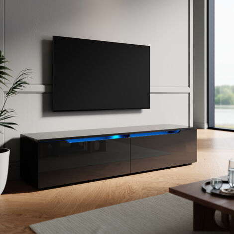 ELEGANT TV Stand Modern High Gloss TV Unit Stand with LED for up to 55-inch TV Screens, Black TV Cabinet 1350mm