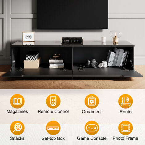 ELEGANT TV Stand Modern High Gloss TV Unit Stand with LED for up to 55-inch TV Screens, Black TV Cabinet 1350mm