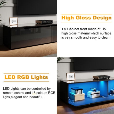 ELEGANT TV Stand Modern High Gloss TV Unit Stand with LED for up to 55-inch TV Screens, Black TV Cabinet 1350mm