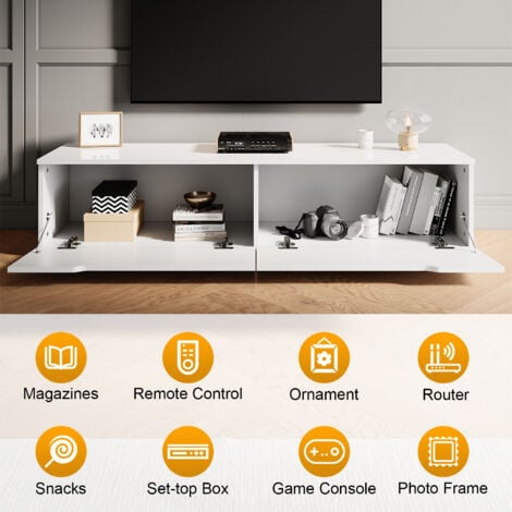 ELEGANT TV Stand Modern High Gloss TV Unit Stand with LED for up to 55-inch TV Screens, White TV Cabinet 1350mm