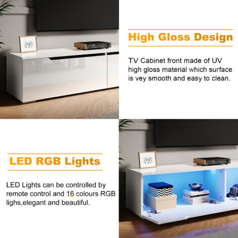 ELEGANT TV Stand Modern High Gloss TV Unit Stand with LED for up to 55-inch TV Screens, White TV Cabinet 1350mm