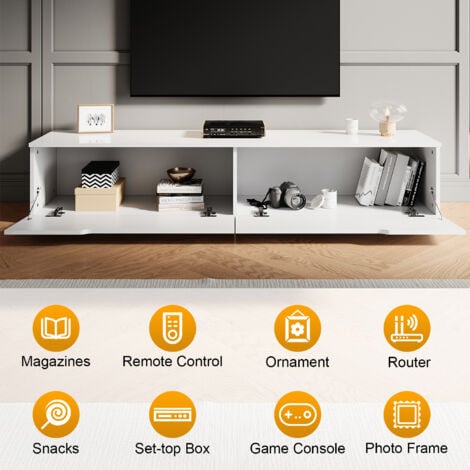 ELEGANT TV Stand Modern High Gloss TV Unit Stand with LED for up to 65-inch TV Screens, White TV Cabinet 1600mm