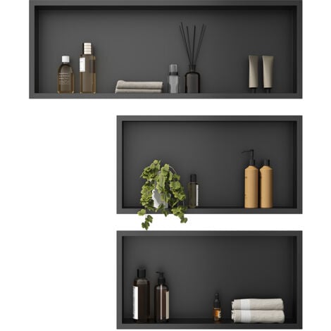ELEGANT Shower Caddies 304 Stainless Steel Shower Niche, Wall-Inserted Niche, Black Sealed Waterproof Rust-Resistant Modern Design, Shower Niche Three-piece Set(ENF60+ENF60+ENF90)