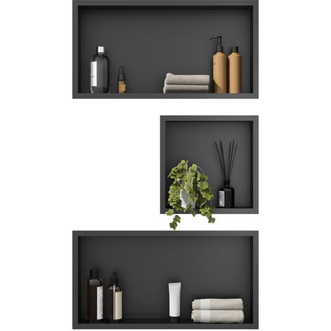 ELEGANT Shower Caddies 304 Stainless Steel Shower Niche, Wall-Inserted Niche, Black Sealed Waterproof Rust-Resistant Modern Design, Shower Niche Three-piece Set(ENF60+ENF60+ENF30)