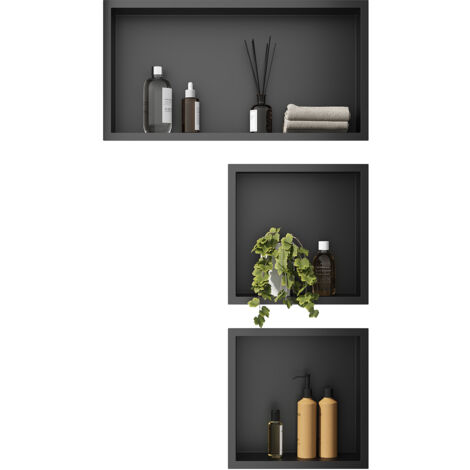 ELEGANT Shower Caddies 304 Stainless Steel Shower Niche, Wall-Inserted Niche, Black Sealed Waterproof Rust-Resistant Modern Design, Shower Niche Three-piece Set(ENF30+ENF30+ENF60)