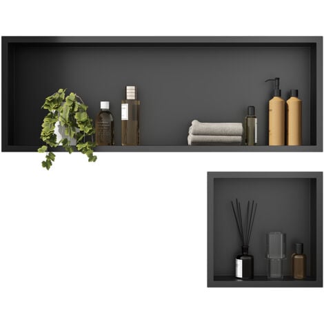 ELEGANT Shower Caddies 304 Stainless Steel Shower Niche, Wall-Inserted Niche, Black Sealed Waterproof Rust-Resistant Modern Design, Shower Niche Two-piece Set(ENF30+ENF90)