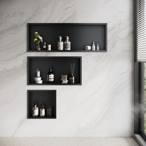 ELEGANT Shower Caddies 304 Stainless Steel Shower Niche, Wall-Inserted Niche, Black Sealed Waterproof Rust-Resistant Modern Design, Shower Niche Three-piece Set(ENF30+ENF60+ENF90)
