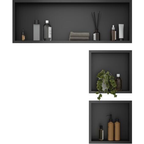 ELEGANT Shower Caddies 304 Stainless Steel Shower Niche, Wall-Inserted Niche, Black Sealed Waterproof Rust-Resistant Modern Design, Shower Niche Three-piece Set(ENF30+ENF30+ENF90)