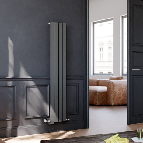 ELEGANT 1600 x 300 mm Anthracite Vertical Column Radiator Single Flat Panel Designer Bathroom Radiator