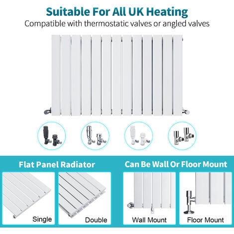 ELEGANT 600 x 988 mm White Horizontal Radiator Column Designer Radiator Heater Double Flat Panel