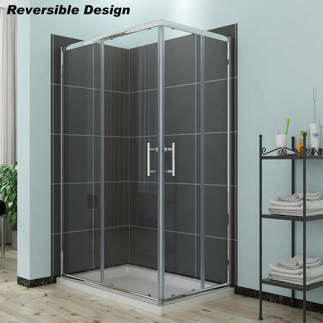 ELEGANT Sliding Corner Entry Shower Enclosure Door with Tray 900 x 700 mm