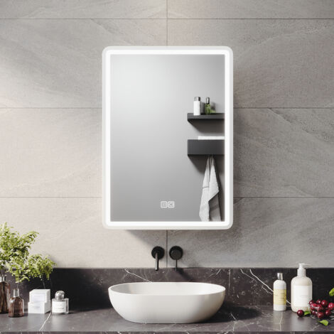ELEGANT Bathroom Wall Cabinets Bathroom Led Mirrors with Shaver Socket Demister 3 Lighting Modes Bathroom Mirror Cabinet, 50x70cm White