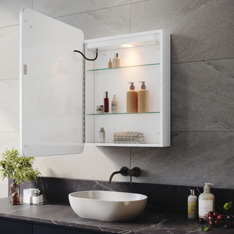 ELEGANT Bathroom Wall Cabinets Bathroom Led Mirrors with Shaver Socket Demister 3 Lighting Modes Bathroom Mirror Cabinet, 50x70cm White