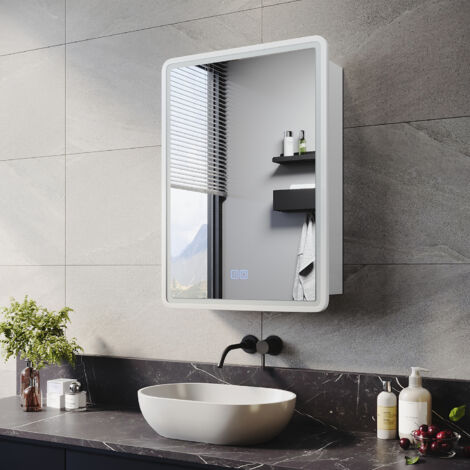 ELEGANT Bathroom Wall Cabinets Bathroom Led Mirrors with Shaver Socket Demister 3 Lighting Modes Bathroom Mirror Cabinet, 50x70cm White