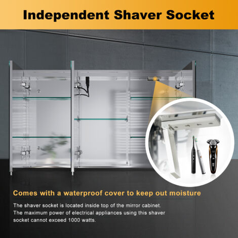 ELEGANT Bathrrom Wall Cabinet Illuminated LED Mirror with Shaver Socket + Demister Pad + 3 Lighting Modes 1000x600mm Dimmable LED Illumiated Stainless Steel Cupboard