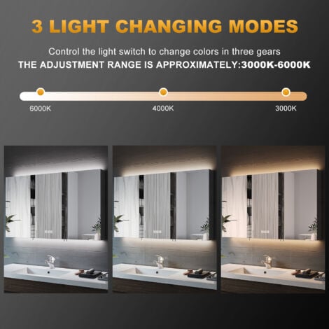 ELEGANT Bathrrom Wall Cabinet Illuminated LED Mirror with Shaver Socket + Demister Pad + 3 Lighting Modes 1000x600mm Dimmable LED Illumiated Stainless Steel Cupboard