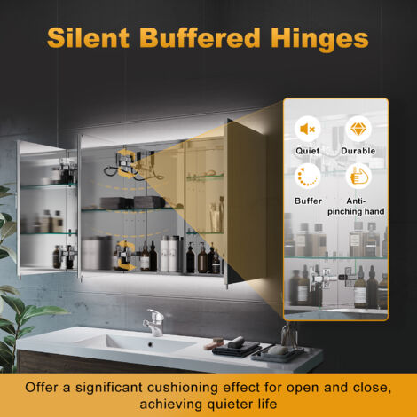 ELEGANT Bathrrom Wall Cabinet Illuminated LED Mirror with Shaver Socket + Demister Pad + 3 Lighting Modes 1000x600mm Dimmable LED Illumiated Stainless Steel Cupboard