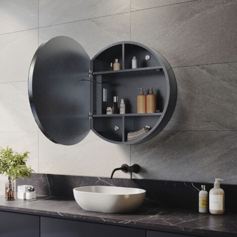 ELEGANT Round Bathroom LED Mirror Cabinet with Shaver Socket Demister 3 ...