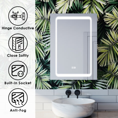 ELEGANT Bathrrom Wall Cabinet with Light, Shaver Socket 500x700mm Touch Switch and Anti-foggy Switch, Conductive Hinge No Wires (1/5)