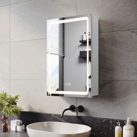 ELEGANT Bathrrom Wall Cabinet Illuminated LED Mirror with Shaver Socket, 3 Lights Changing Modes, Wireless Hinge Design, Single Door 380x600mm