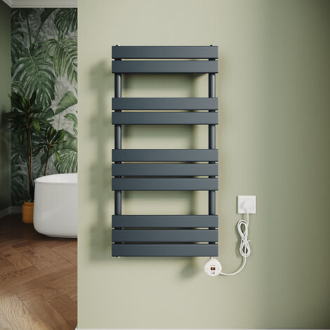 ELEGANT Electric Heated Towel Rail Smart WiFi Thermostatic Dryer Flat Panel Wall Mounted Warmer 600W Anthracite 1000x500mm (1/5)
