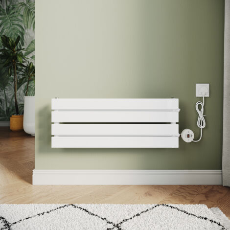 ELEGANT Designer Flat Panel Smart WiFi Thermostatic Electric Radiator Vertical Horizontal Wall Mounted Heater No Plumbing 400W White 300x800mm