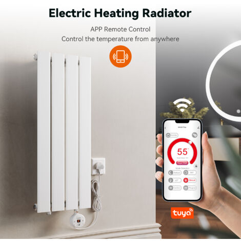ELEGANT Designer Flat Panel Smart WiFi Thermostatic Electric Radiator Vertical Horizontal Wall Mounted Heater No Plumbing 400W White 300x800mm