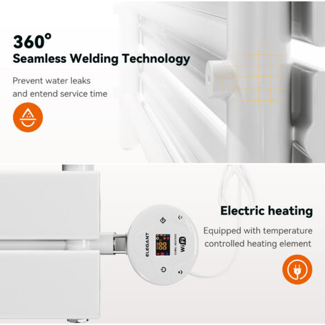 ELEGANT Designer Flat Panel Smart WiFi Thermostatic Electric Radiator Vertical Horizontal Wall Mounted Heater No Plumbing 400W White 300x800mm