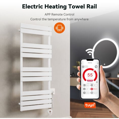 ELEGANT Electric Heated Towel Rail Smart WiFi Thermostatic Dryer Flat Panel Wall Mounted Warmer 600W White 1200x500mm