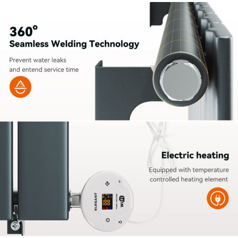 ELEGANT Smart WiFi Electric Steel Radiators Central Heating Radiator Vertical Horizontal Wall Mounted Heater No Plumbing 400W Anthracite 630x452mm