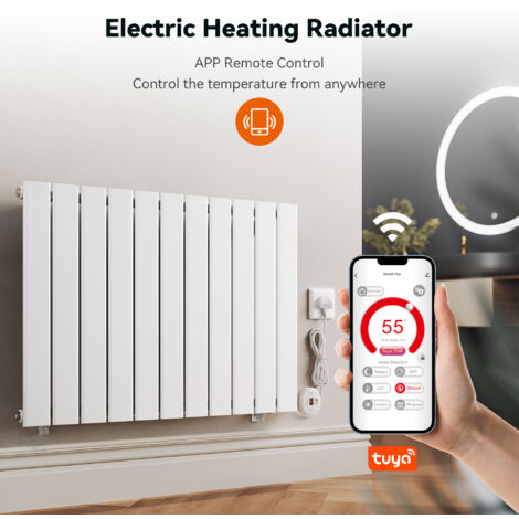 ELEGANT Designer Flat Panel Smart WiFi Thermostatic Electric Radiator Vertical Horizontal Wall Mounted Heater No Plumbing 800W White 630x832mm
