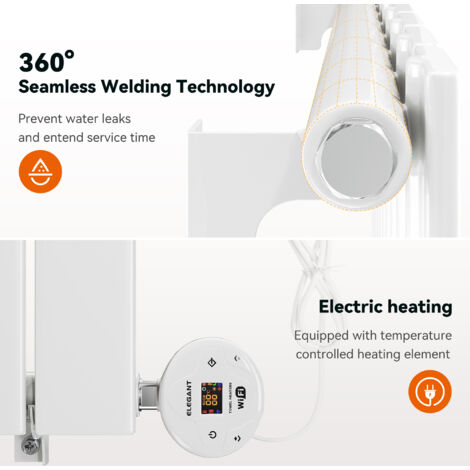ELEGANT Designer Flat Panel Smart WiFi Thermostatic Electric Radiator Vertical Horizontal Wall Mounted Heater No Plumbing 800W White 630x832mm