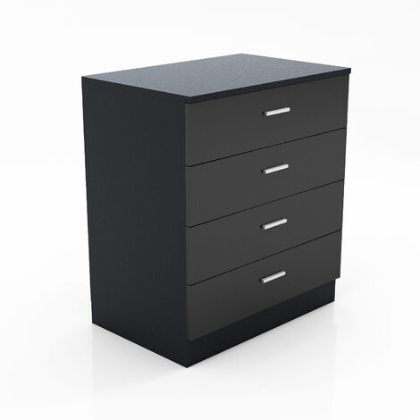ELEGANT Modern High Gloss 4 spacious Drawer Chest with Metal Handles for Bedroom or Home Storage Organizer. Black