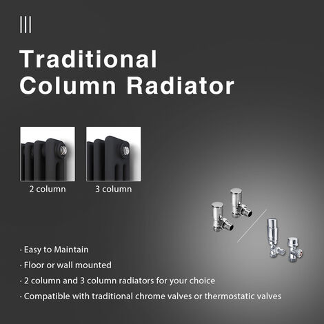 ELEGANT Traditional Radiator Anthracite Double Horizontal Cast Iron Grey Radiator - Perfect for Kithcen, Living Room, Bathroom Radiators 2 Column 600 x 1010 mm