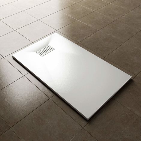 ELEGANT 1200 x 700mm Slip-Resistance Shower Base Slate Effect Square Shower Enclosure Tray with Waste and Drain Cover & Grate