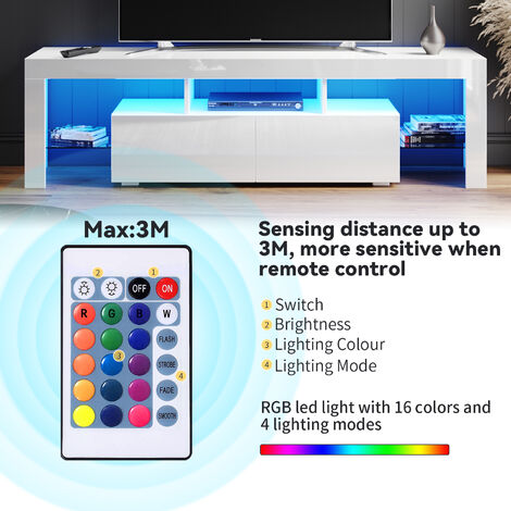 ELEGANT 1600mm Modern High gloss TV Stand Cabinet with Ambient Light for 22"-65" Flat Screen 4k TVs/ Media Storage LED Light TV Cabinet with Shelves and Drawers for Living Room Bedroom Furniture, Whit