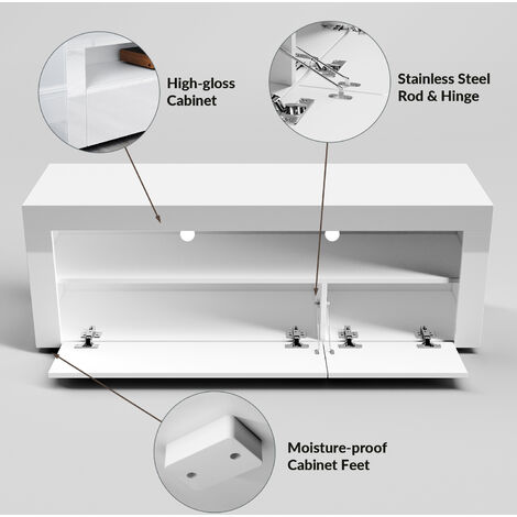 ELEGANT 1200mm Modern Gloss TV Unit Stand with LED Ambient Light for Living Room and Bedroom with Storage Furniture for 32 40 43 50 52 inch 4k TV, White