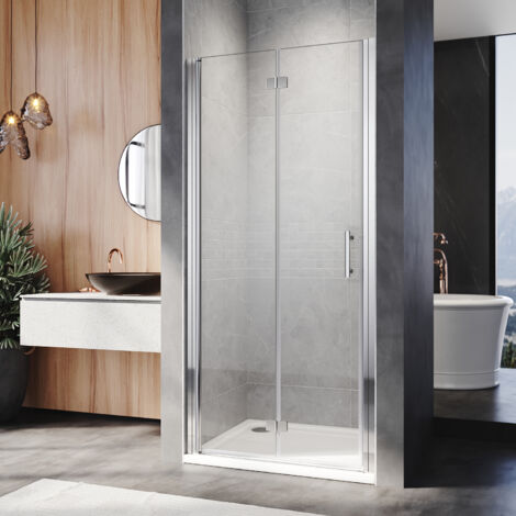 ELEGANT Frameless Bifold Shower Door, Space Saving Shower Enclosure 1000mm Reversible Folding Shower Cubicle Door