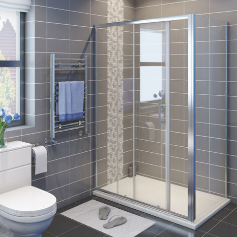 ELEGANT Sliding Shower Enclosure 6mm Safety Glass Reversible Bathroom Cubicle Screen Door with Side Panel 1200 x 700 mm
