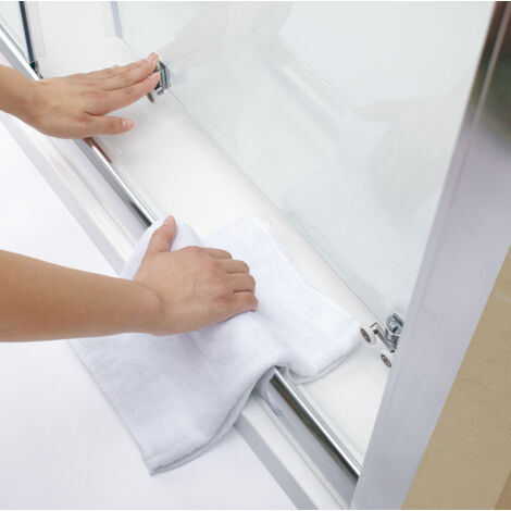 ELEGANT Sliding Shower Enclosure 6mm Safety Glass Reversible Bathroom Cubicle Screen Door with Side Panel 1200 x 700 mm