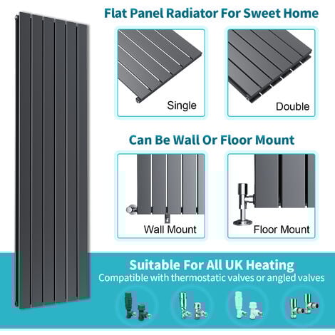 ELEGANT 1800 x 452 mm Designer Vertical Column Radiator Anthracite Double Flat Panel