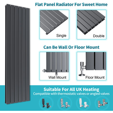 ELEGANT 1600 x 300 mm Vertical Column Radiator Anthracite Single Flat Panel Designer Bathroom Radiator