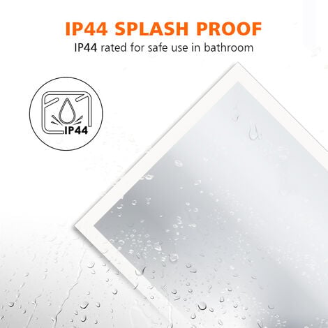 ELEGANT Horizontal Vertical Wall Mounted Bathroom Mirror 4mm Copper-Free Mercury Illuminated Mirror 1000x600mm with Demister and Sensor IP44 Rated