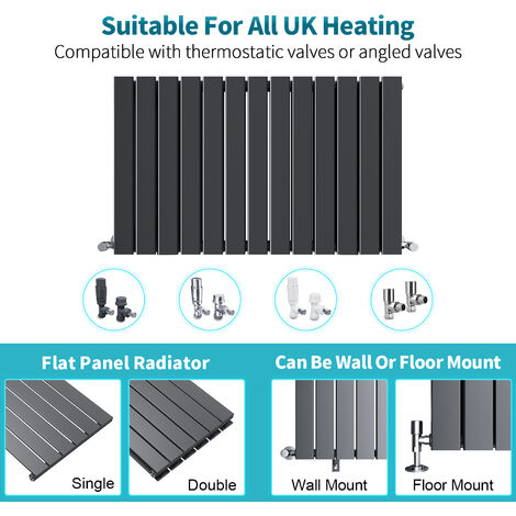 ELEGANT Anthracite Designer Radiator Horizontal Flat Panel Radiator 600x1216mm, Double Flat Panel