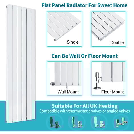 ELEGANT White Vertical Radiator Designer Central Heating Rad 1600x300mm Single Panel Radiator