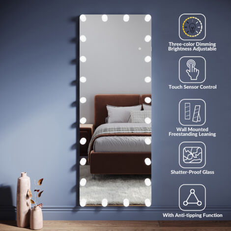 ELEGANT Freestanding Mirrors with 3 Lighting Modes, Adjustable LED Lighting, 26 Removable Bulbs, Memory Function and LED Touch Switch, 1600 x 600 x 35 mm (1/5)