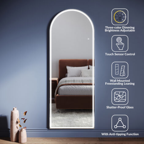 ELEGANT Freestanding Mirrors with Memory Function Dimmable LED 3 Lighting Modes and Built-In Socket, Mirror with Detachable Bracket and Touch Switch, 1600 x 600 x 35mm (1/5)